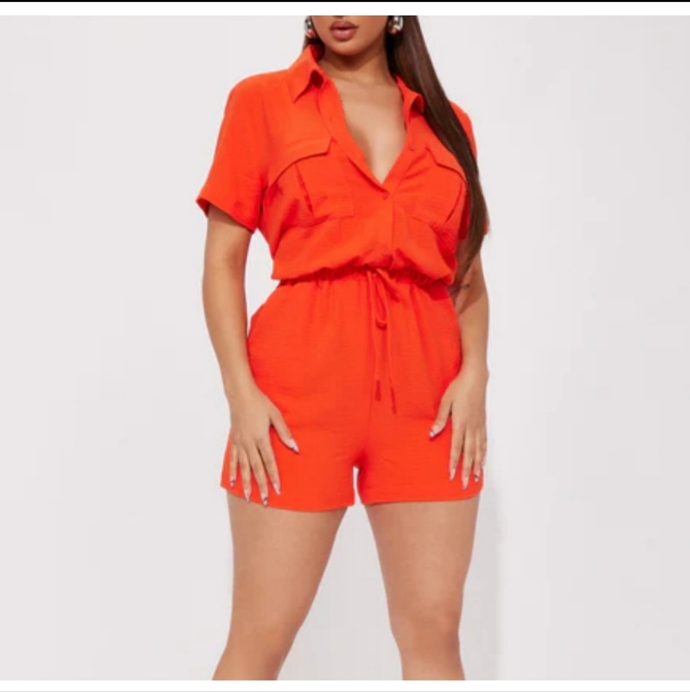 Orange Button Up Romper